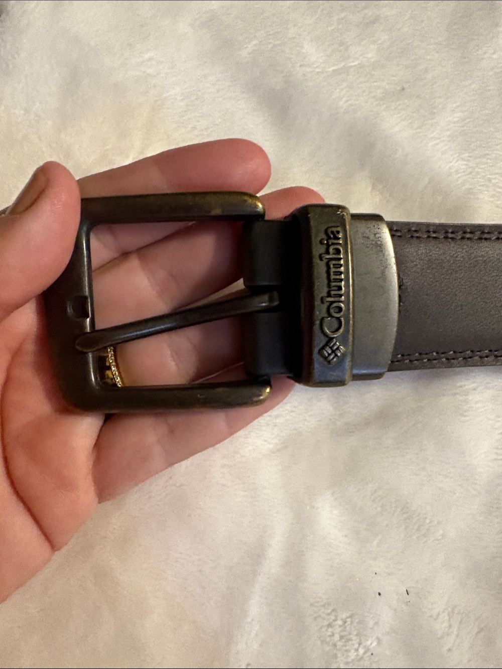 Columbia Dark Brown Leather Belt with Brushed Brass Buckle